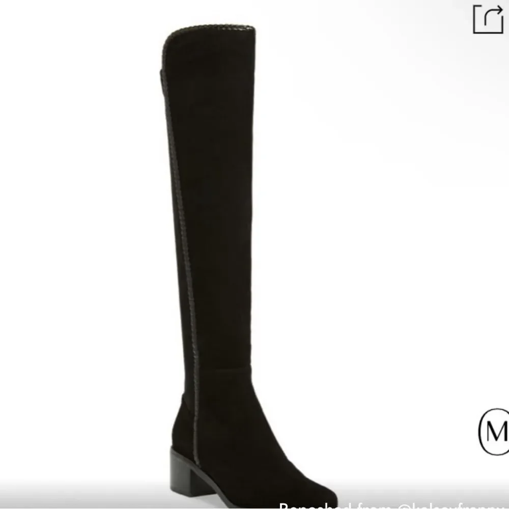 AquaDiva | Black Genuine Suede Leather Waterproof Over the Knee Boots Women 7.5